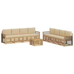 vidaXL Soffgrupper med kudde 9 pcs Vit och Beige Polyester