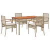 vidaXL Matgrupp f&ouml;r tr&auml;dg&aring;rden med dynor 5 delar beige konstrotting