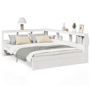 vidaXL S&auml;ng med bokhylla utan madrass vit 140x200cm massiv furu