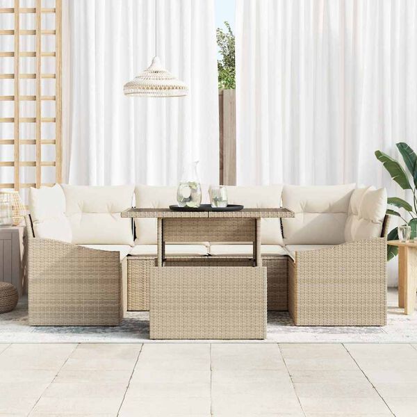 vidaXL Tr&auml;dg&aring;rdsoffset med lagring 7 pcs Beige Poly rattan