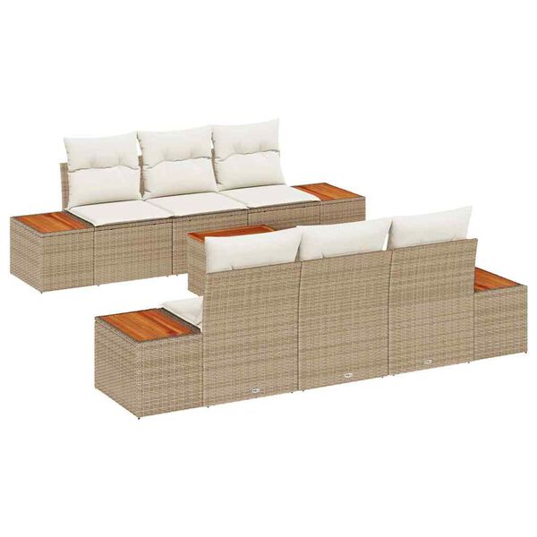vidaXL Tr&auml;dg&aring;rdsoffset med kudde 7 pcs Beige Poly rattan