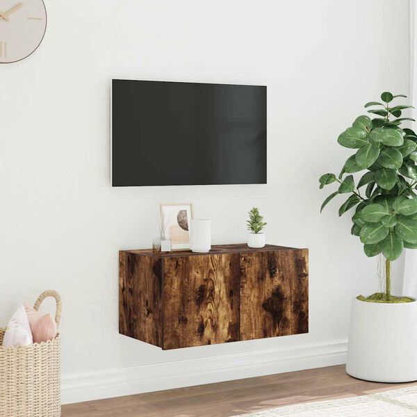 vidaXL V&auml;ggmonterad tv-b&auml;nk LED r&ouml;kf&auml;rgad ek 60x35x31 cm