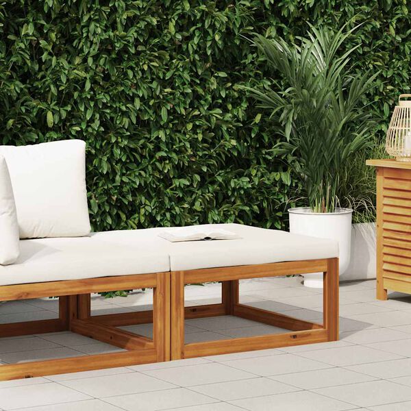 vidaXL Fotpall med gr&auml;ddvit dyna massivt akaciatr&auml;