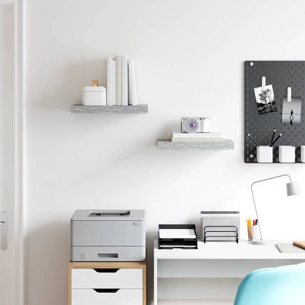 vidaXL Sv&auml;vande v&auml;gghyllor 2 st betonggr&aring; 40x23x3,8 cm MDF