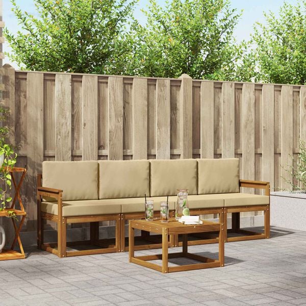 vidaXL Utomhussoffset 5 pcs Naturlig och Beige Massivt Akaciatr&auml;