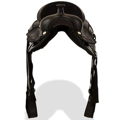 vidaXL Westernsadel träns&halsband äkta läder 16" svart