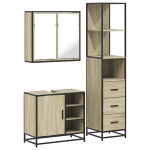 vidaXL Badrumsm&ouml;bler set 3 delar sonoma-ek konstruerat tr&auml;