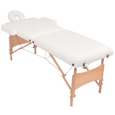 vidaXL Hopfällbar massagebänk 2 sektioner och pall set 10 cm tjock vit