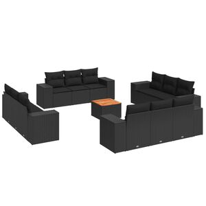 vidaXL Loungegrupp f&ouml;r tr&auml;dg&aring;rden m dynor 13 delar svart konstrotting