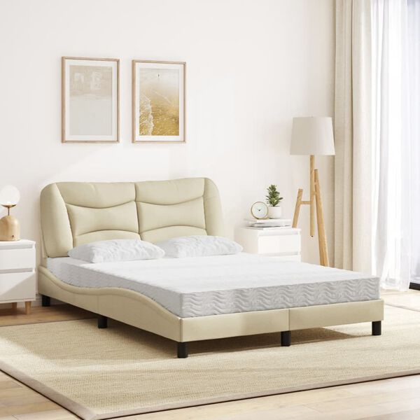 vidaXL Bed with Mattress "Hvar" Cream 120x200 cm Fabric