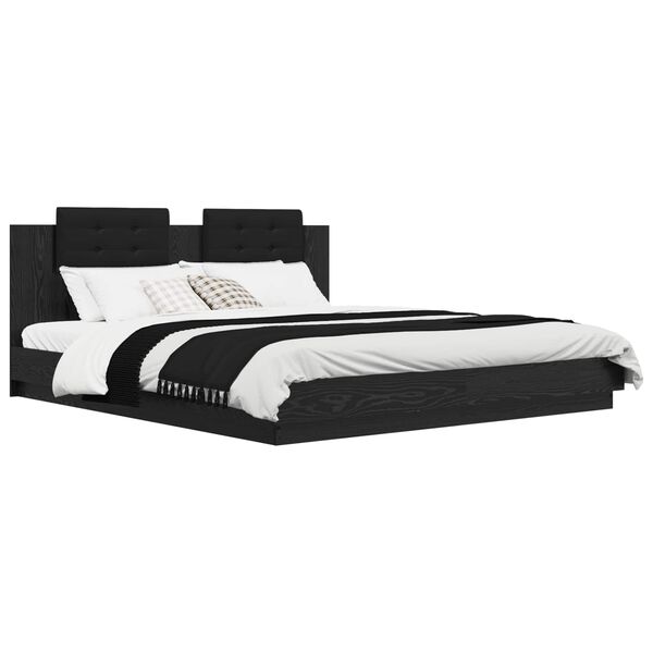 vidaXL S&auml;ngram med huvudgavel Svart Ek 180 x 200 cm Konstruerat tr&auml;