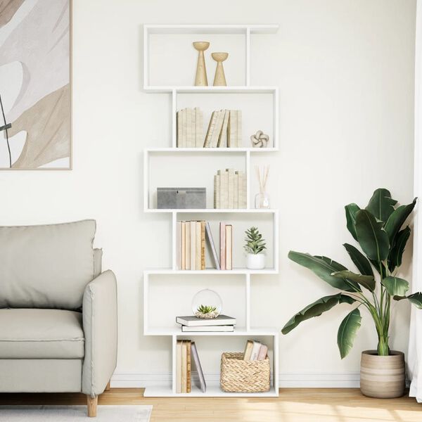 vidaXL Bokhylla/Rumsavdelare 6 hyllor vit 70x24x193 cm konstruerat trä