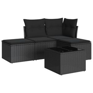 vidaXL Loungegrupp f&ouml;r tr&auml;dg&aring;rden med dynor 5 delar svart konstrotting