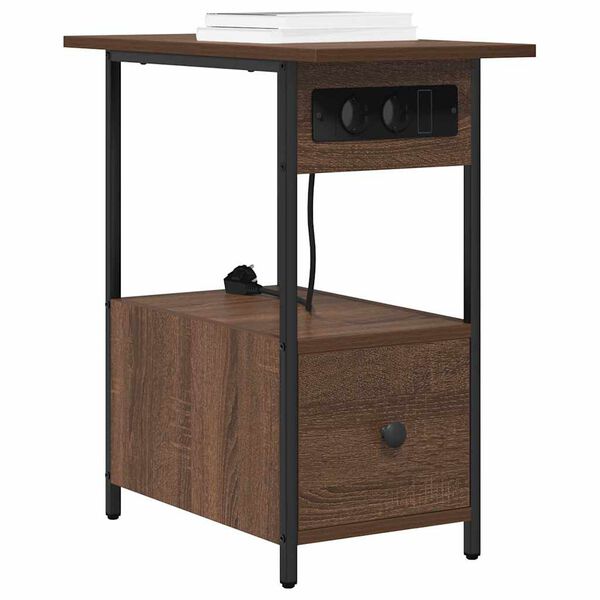 vidaXL Nattduksbord med l&aring;da Brun Ek 60 x 30 x 61 cm Konstruerat tr&auml;