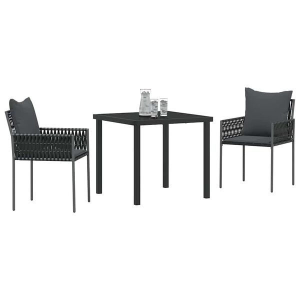 vidaXL Tr&auml;dg&aring;rdsm&ouml;belset 3 pcs Svart och Gr&aring; PE Rattan