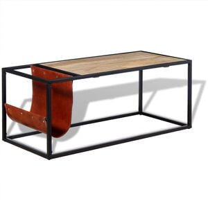 vidaXL Soffbord med tidningsst&auml;ll 110x50x45 cm &auml;kta l&auml;der