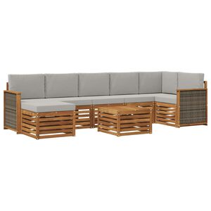vidaXL Utomhussoffset med kudde 7 pcs Naturlig och ljusgr&aring;