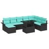 vidaXL Tr&auml;dg&aring;rdsoffset med kudde 9 pcs Svart Poly rattan