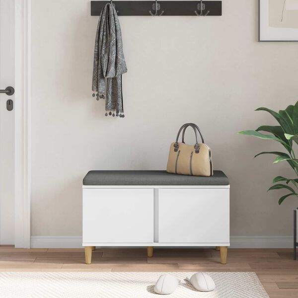 vidaXL Hallb&auml;nk med kudde med lagring med d&ouml;rr Vit 80 x 38 x 46 cm