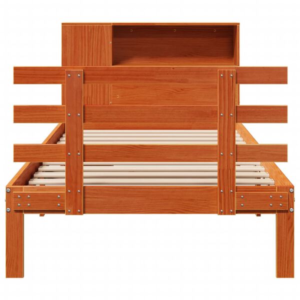 vidaXL Säng med bokhylla utan madrass vaxbrun 100x200 cm massiv furu