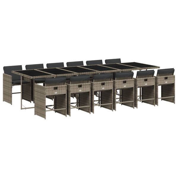 vidaXL Matgrupp f&ouml;r tr&auml;dg&aring;rden med dynor 13 delar gr&aring; konstrotting