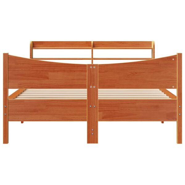 vidaXL S&auml;ngram med huvudgavel vaxbrun 150x200 cm massiv furu