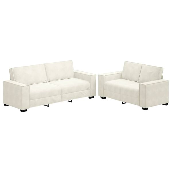 vidaXL Soffgrupp med dynor 2 delar gräddvit sammet