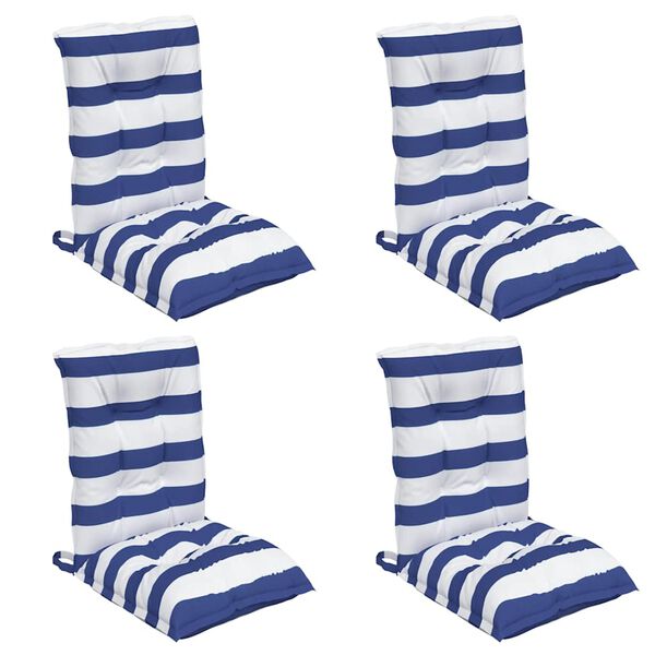 vidaXL Stolsdynor med l&aring;g rygg 4 st bl&aring;&vit randig oxfordtyg