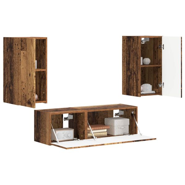 vidaXL TV v&auml;ggsk&aring;p set V&auml;ggmonterad 4 pcs Gammalt tr&auml; Konstruerat tr&auml;