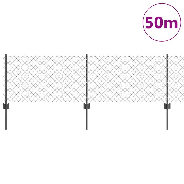 vidaXL St&auml;ngsel med stolpe Gr&aring; 0,4 x 50 m St&aring;l och PVC