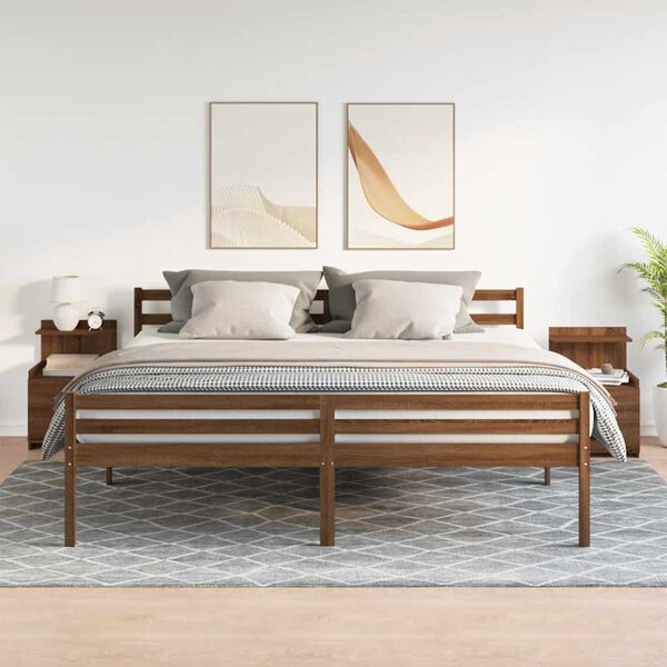 vidaXL S&auml;ngbord 2 st med 2 l&aring;dor brun ek 40x36,5x62 cm