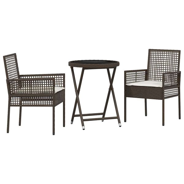 vidaXL Trädgårds Bistro Set 3 pcs Brun Poly rattan