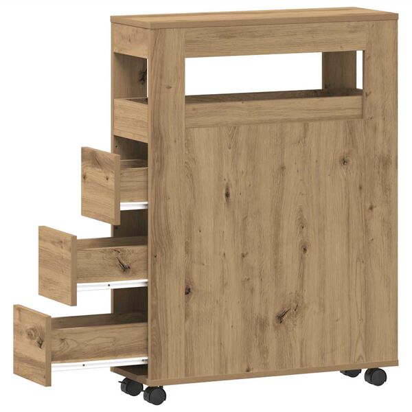 vidaXL Smalt badrumsskåp med hjul ek konstruerat trä