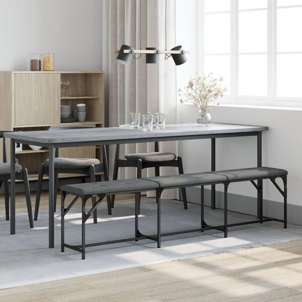 vidaXL Matsalsb&auml;nk m&ouml;rkgr&aring; 186x32x45 cm st&aring;l och tyg