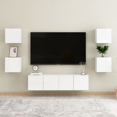 vidaXL Väggmonterade tv-skåp 2 st vit högglans 30,5x30x30 cm