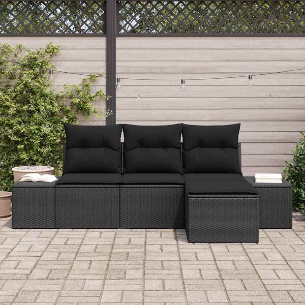 vidaXL Tr&auml;dg&aring;rdsoffset 4 pcs Svart Poly Rattan och Pulverlackerad St&aring;l