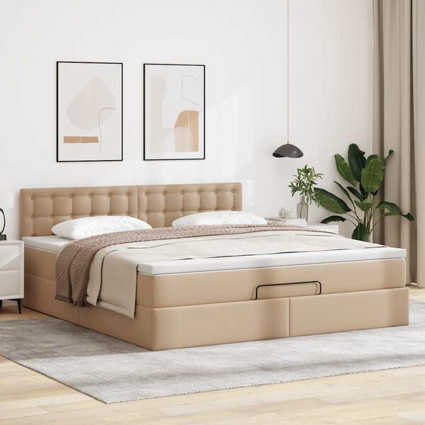 vidaXL Ottoman s&auml;ngram med madrass cappuccino 140x190 cm konstl&auml;der