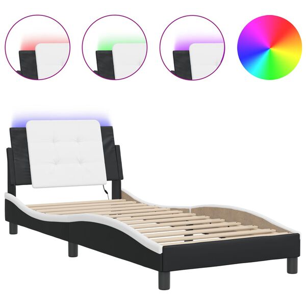 vidaXL Bed Frame with LED without Mattress "Zadar" Black and White 80x200 cm