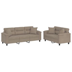 vidaXL Soffgrupp med kuddar 2 delar Taupe mikrofibertyg
