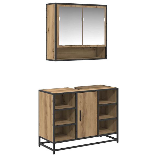 vidaXL Badrumsm&ouml;belset med hylla 2 pcs Artisan Ek Konstruerat tr&auml;