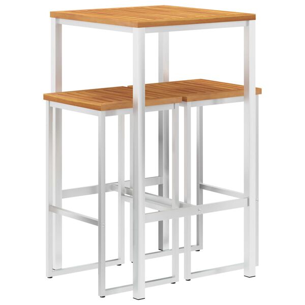 vidaXL Bargrupp 3 delar massiv teak och rostfritt st&aring;l