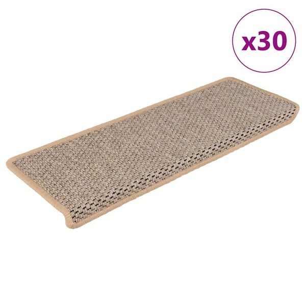 vidaXL Trappmattor sj&auml;lvh&auml;ftande sisal-look 30 st 65x21x4 cm ljusbeige