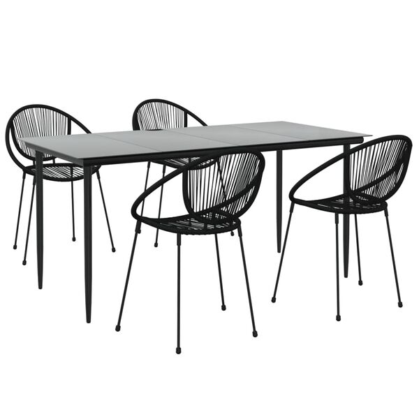 vidaXL Matgrupp för trädgården 5 delar svart PVC-rotting