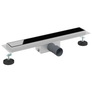 vidaXL Duschavlopp med Glas&ouml;verdrag Svart 50 cm Rostfritt St&aring;l 304