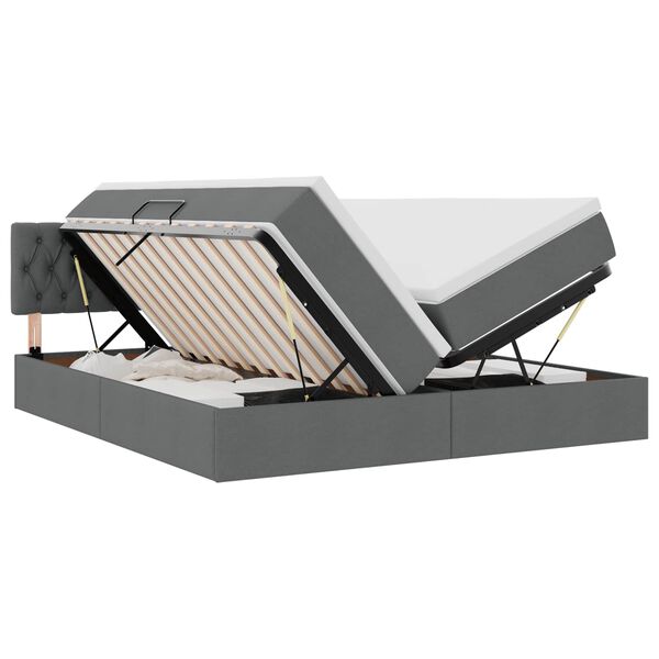 vidaXL F&ouml;rvaringss&auml;ng med madrass M&ouml;rkgr&aring; 200 x 200 cm Konstl&auml;der