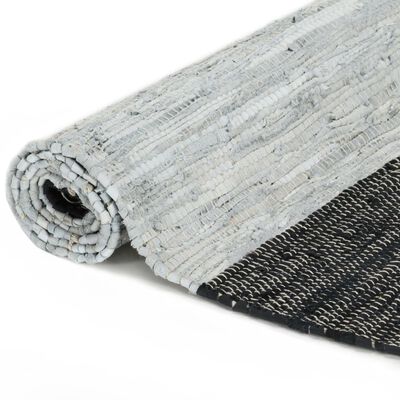 vidaXL Handvävd matta Chindi läder 190x280 cm ljusgrå och svart