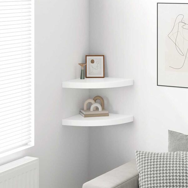 vidaXL Sv&auml;vande h&ouml;rnhyllor 2 st vit h&ouml;gglans 35x35x3,8 cm MDF