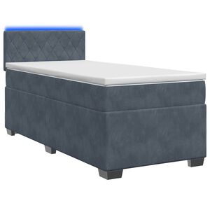 vidaXL Boxspring s&auml;ng med madrass och LED M&ouml;rkgr&aring; Enkel Sammet