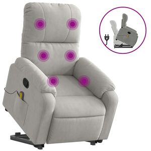 vidaXL Massagef&aring;t&ouml;lj med uppresningshj&auml;lp ljusgr&aring; mikrofibertyg