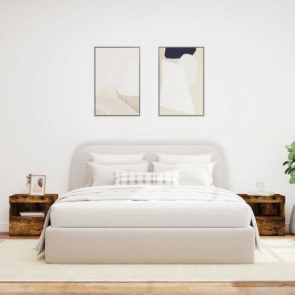 vidaXL S&auml;ngbord med LED-lampor 2 st r&ouml;kf&auml;rgad ek 50x40x45 cm